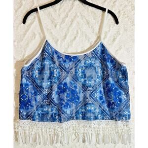 Rue 21 XL Western Festival Coquette Boho Floral Y2K Fringe Straps Crop Camisole